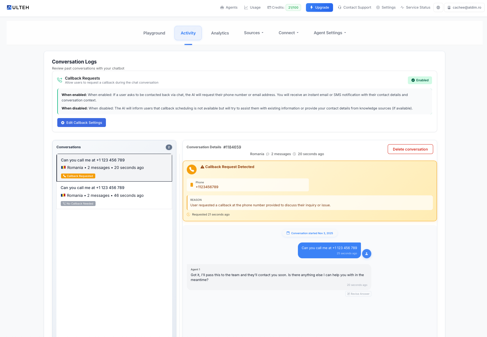 Pregled zavihka 'Aktivnost'