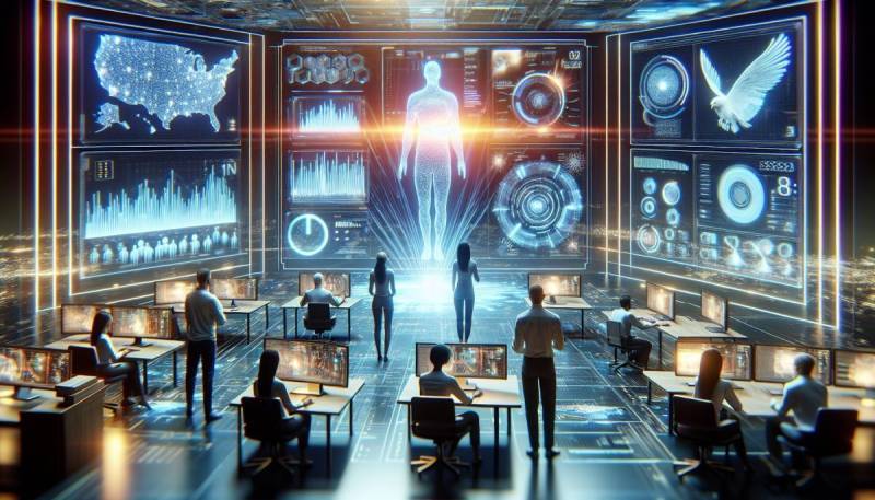 AI analizira podatke igre Super Bowl LIX v futurističnem okolju